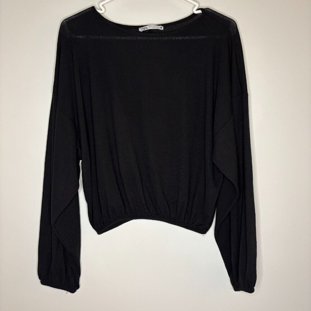 ZARA Crop Top Black Balloon Sleeve Size Small